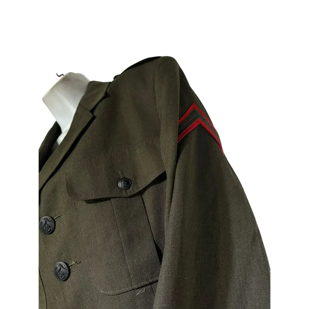 Vintage US Marine Corps Military Men’s Green Coat Class A Dress Uniform Size 43L